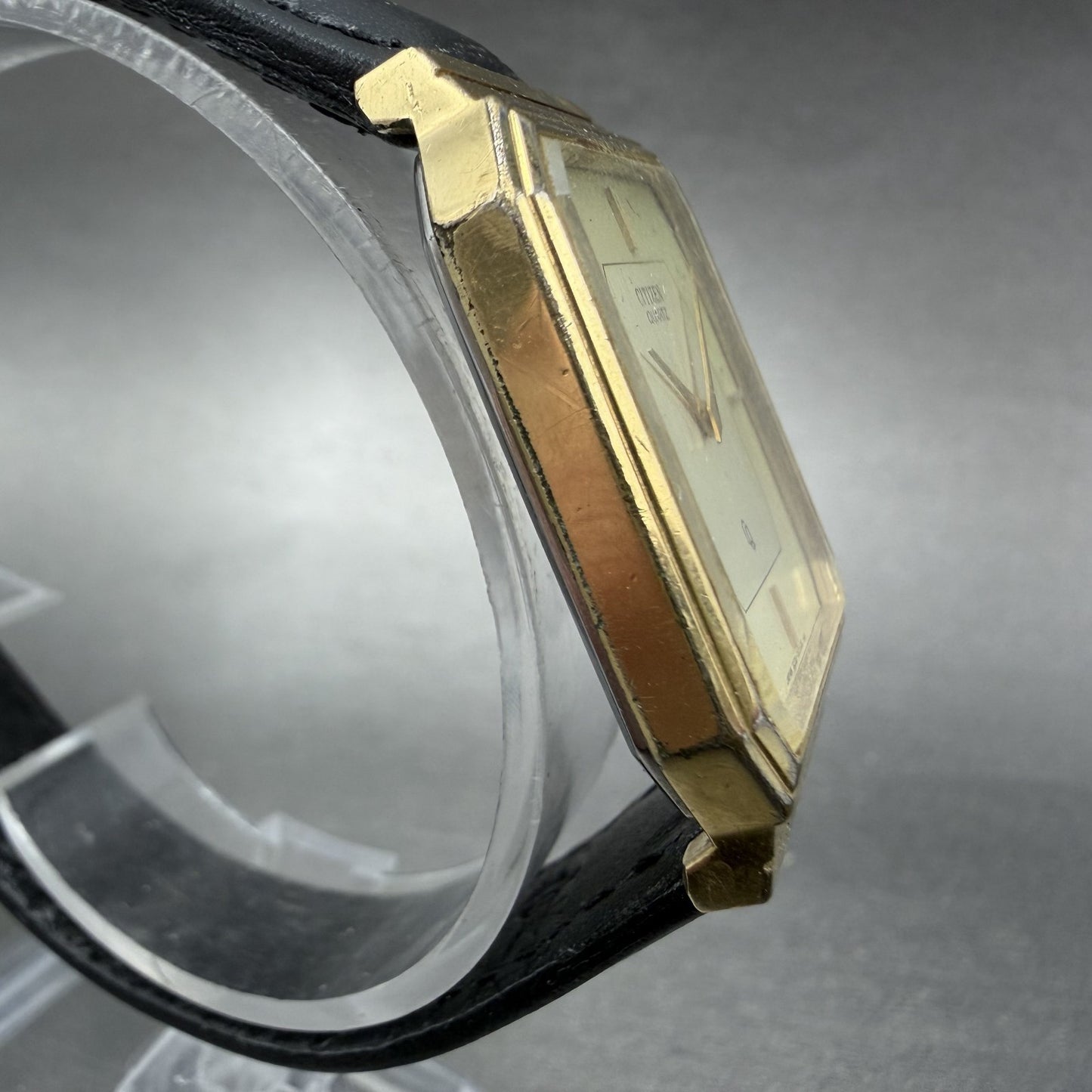Citizen CQ Tank Watch Men 27mm Champagne Dial Gold Tone Octagon New Battery VTG3