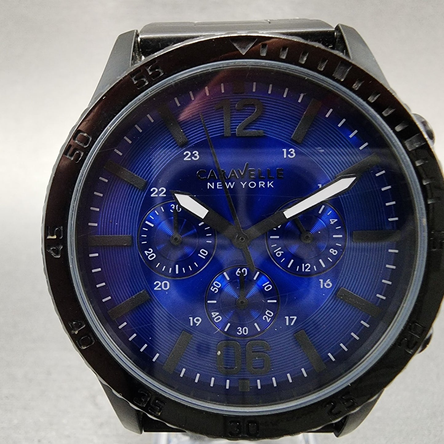 Bulova Caravelle Chronograph Watch Men 44mm Blue Dial Black Tone Round New batt1