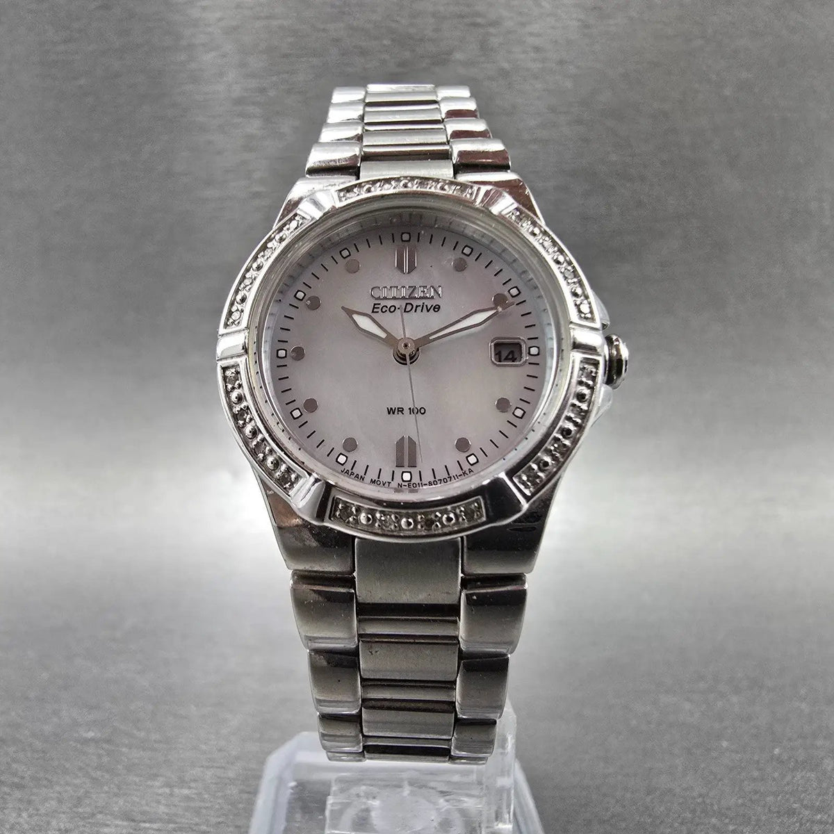 Citizen Eco-Drive Riva Watch Women 26mm MOP Dial Silver Gemmed E011-S043697 Runs5
