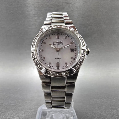 Citizen Eco-Drive Riva Watch Women 26mm MOP Dial Silver Gemmed E011-S043697 Runs5