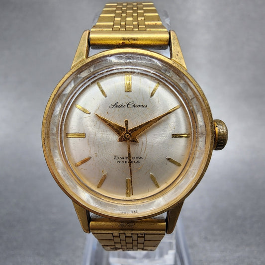 Seiko Chourus Watch Women 25mm Silver Dial Gold Tone Manual Wind Runs Vintage0