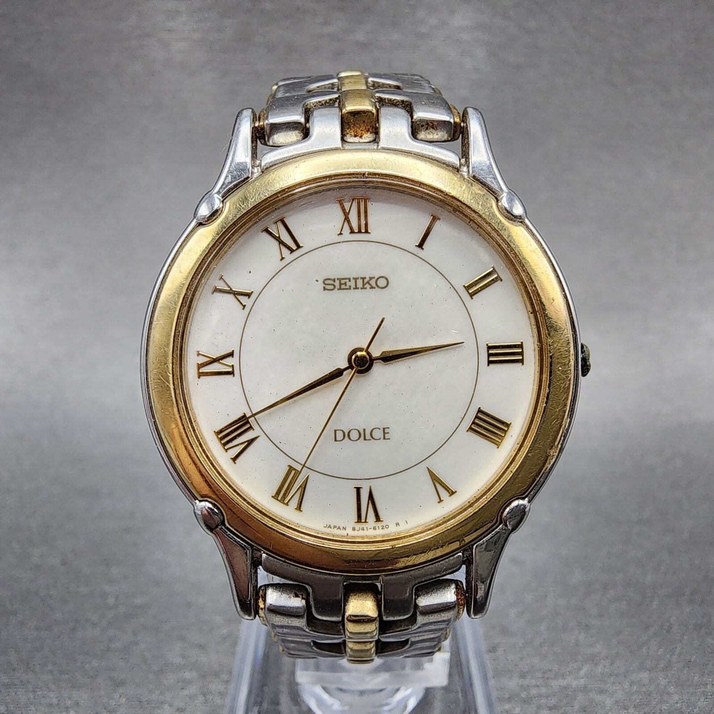 Seiko Dolce Watch Men 32mm White Dial Two Tone 8j416070 New Battery READ!!!0