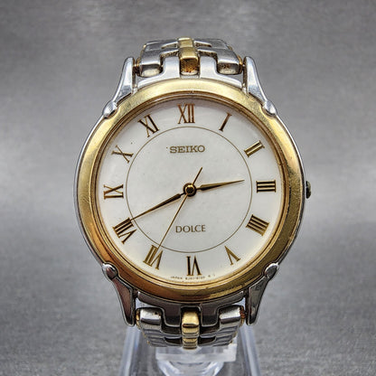 Seiko Dolce Watch Men 32mm White Dial Two Tone 8j416070 New Battery READ!!!0