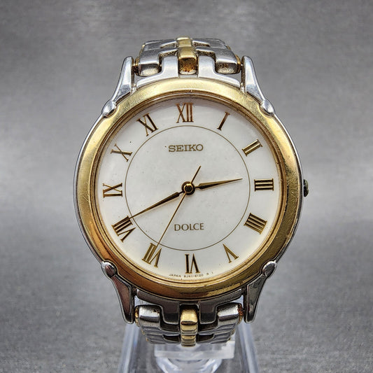 Seiko Dolce Watch Men 32mm White Dial Two Tone 8j416070 New Battery READ!!!0