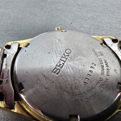 Seiko Watch Men 37mm Gold Dial Gold Tone Solar Daydate V158-0AB0 Works9