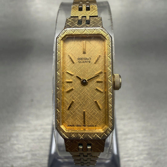Seiko Watch  Women 12mm Gold Dial Gold Tone Rectangle 1320-5170 New Battery0