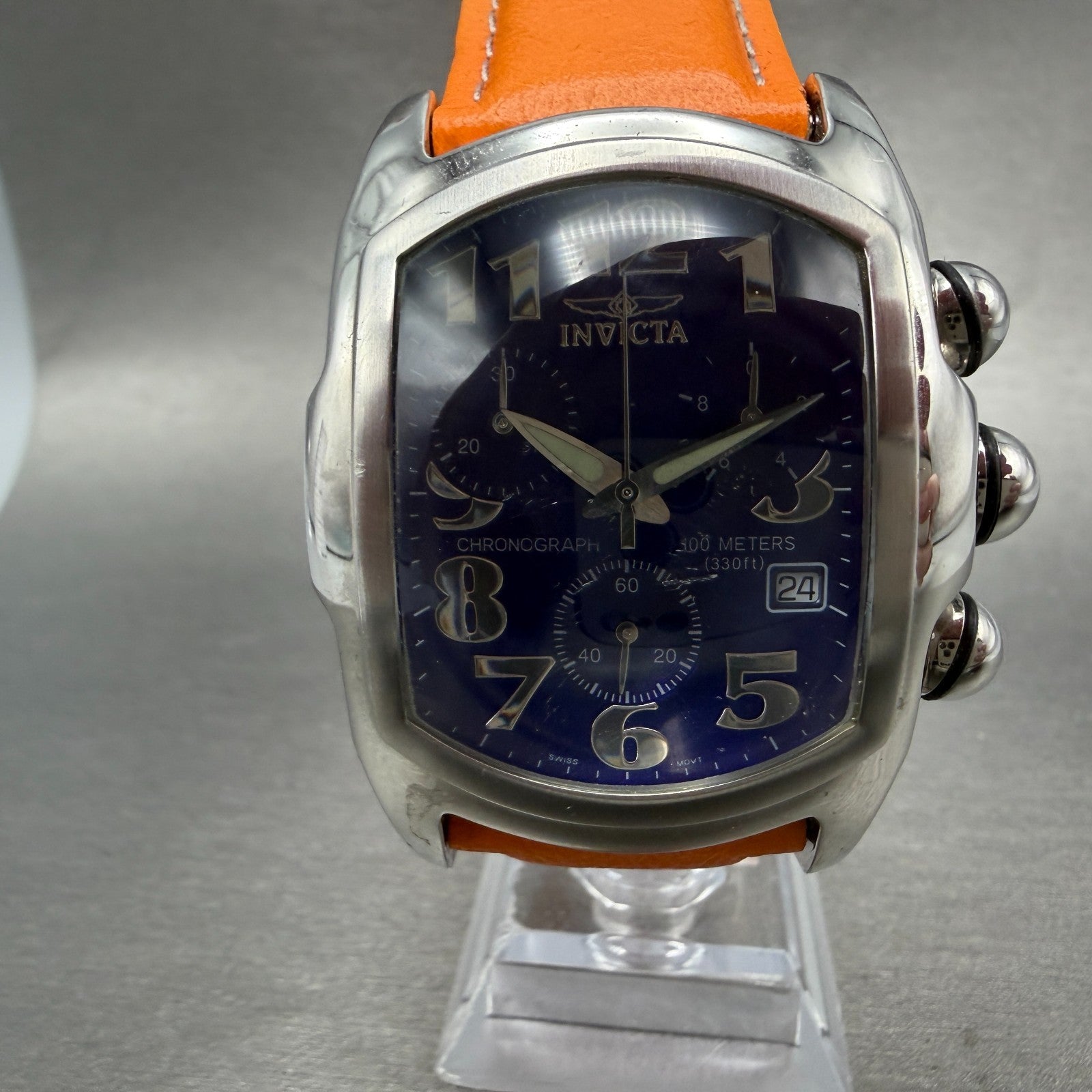 Invicta Lupah Chronograph Watch Men 40mm Blue Dial Steel Date 9815 New Battery0
