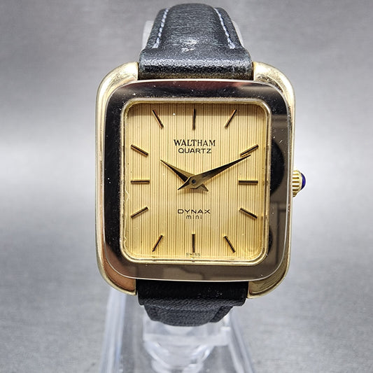 Waltham Oynax Mini Tank Watch Women 23mm Gold Dial Gold Tone Rectangle New Batt