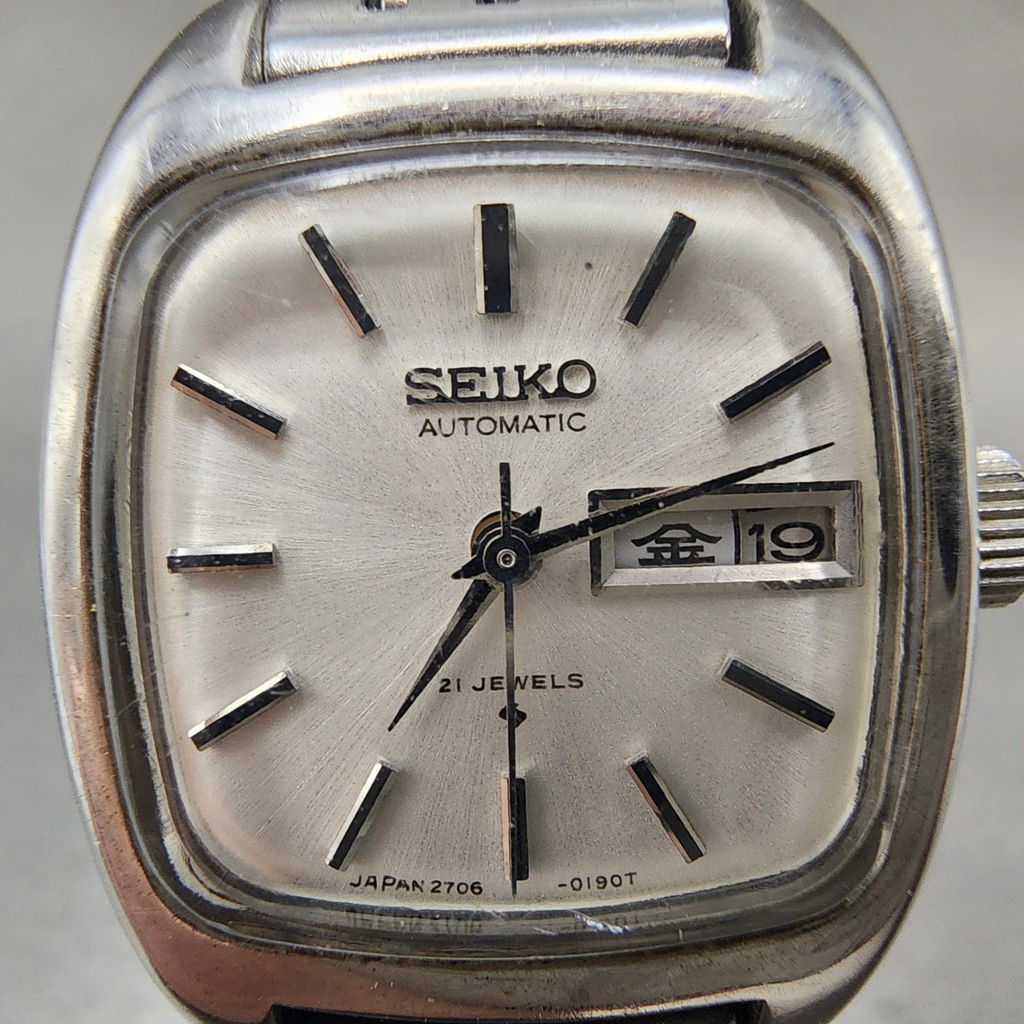 Seiko Automatic Watch Women 23mm White Dial Silver Tone Daydate 27063030 READ!!1