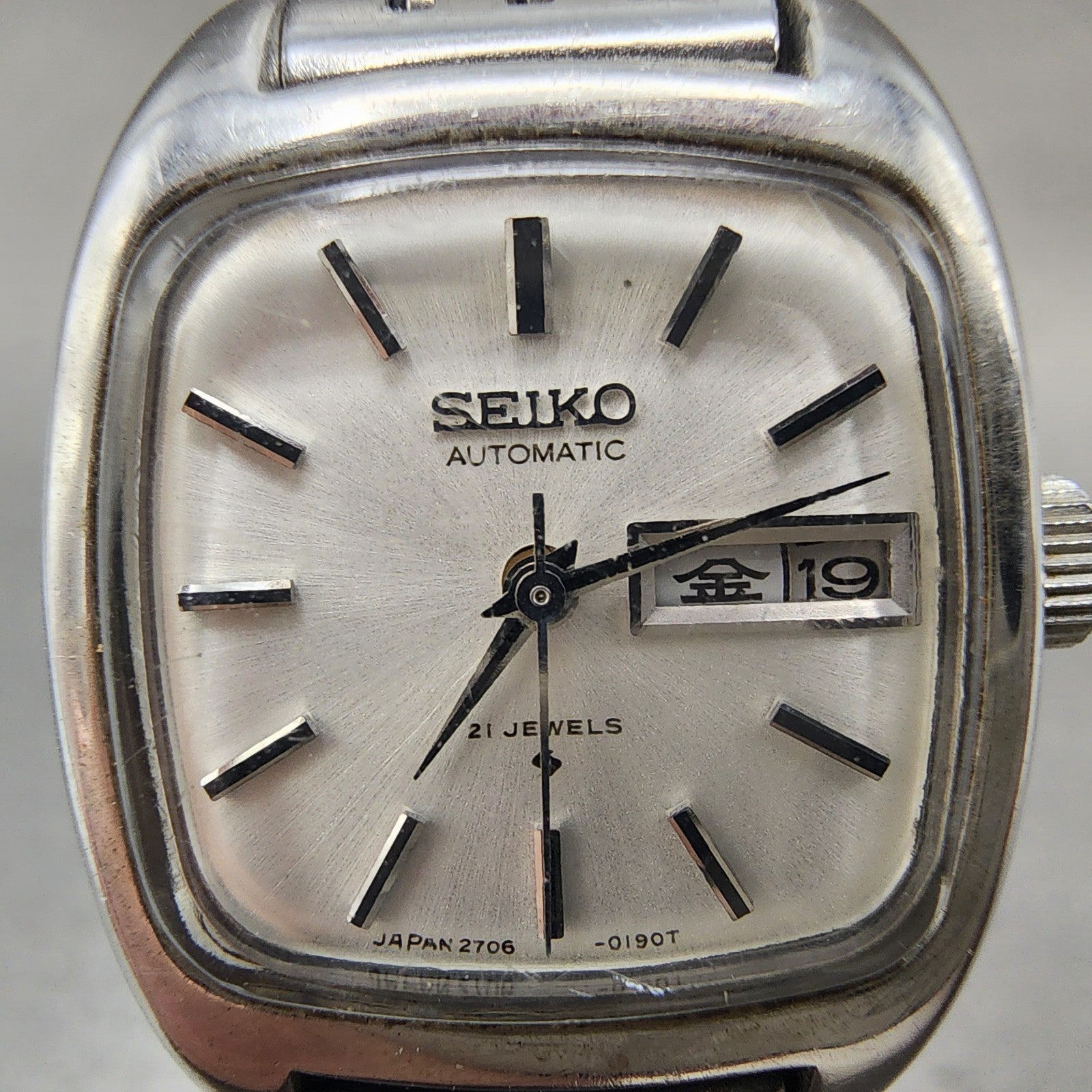 Seiko Automatic Watch Women 23mm White Dial Silver Tone Daydate 27063030 READ!!1