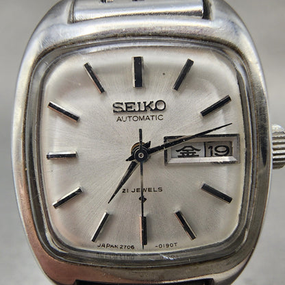 Seiko Automatic Watch Women 23mm White Dial Silver Tone Daydate 27063030 READ!!1
