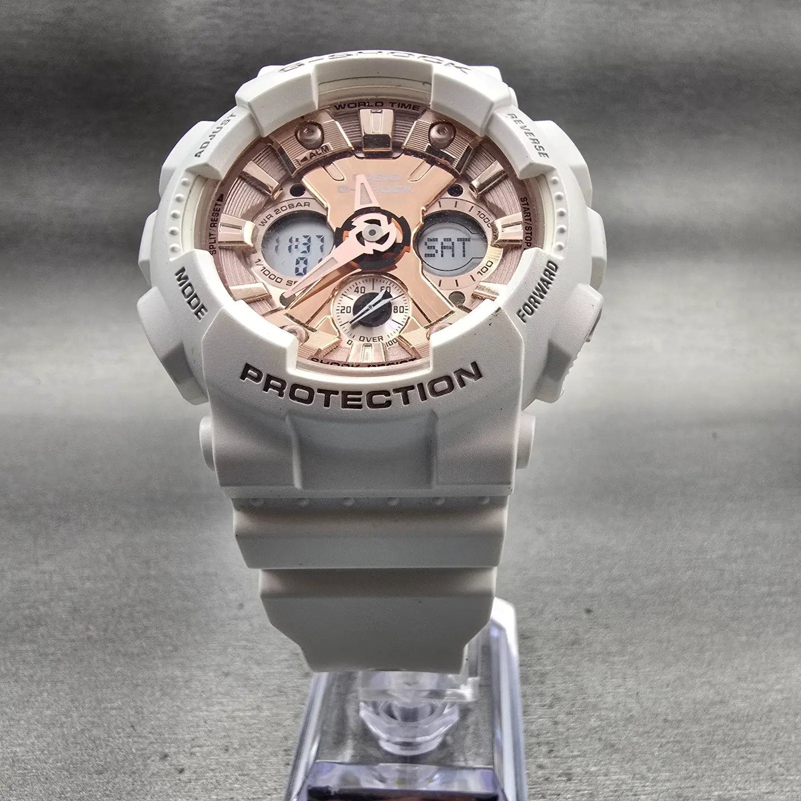 Casio G-Shock GMA-S120MF Watch Women 45mm Rose Gold White Chronograph New Batt5