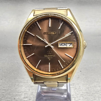 Seiko SQ Watch Men 36mm Brown Dial Gold Tone Daydate Round 0903-8159 New Battery0
