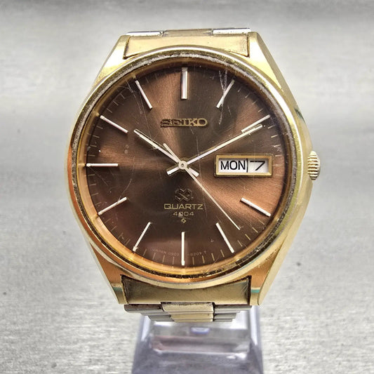 Seiko SQ Watch Men 36mm Brown Dial Gold Tone Daydate Round 0903-8159 New Battery0