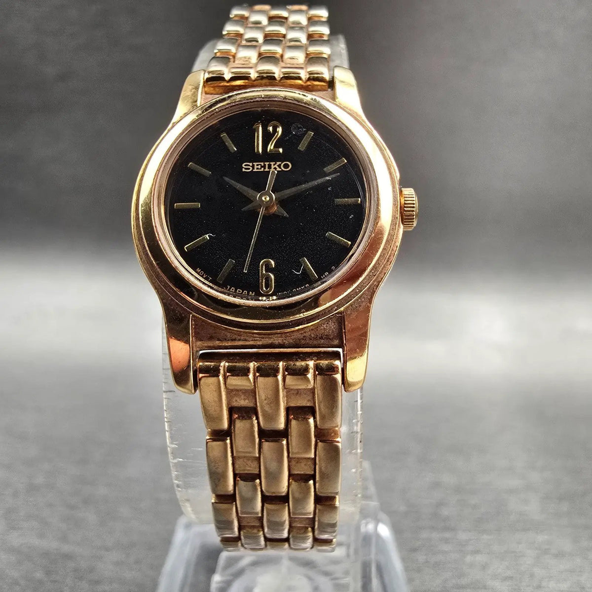 Seiko Watch Women 19mm Black Dial Gold Tone Round 1N01-0GD0 New Battery Vintaget5