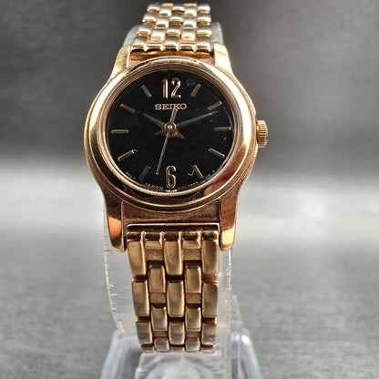Seiko Watch Women 19mm Black Dial Gold Tone Round 1N01-0GD0 New Battery Vintaget5