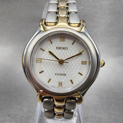 Seiko Exceline Watch Women 26mm White Dial Two Tone Round 3F310C40 New Battery1