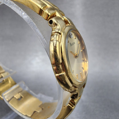 Bulova Watch Women 26mm Gold Dial Gold Tone Round 97P44 New Battery VTG3