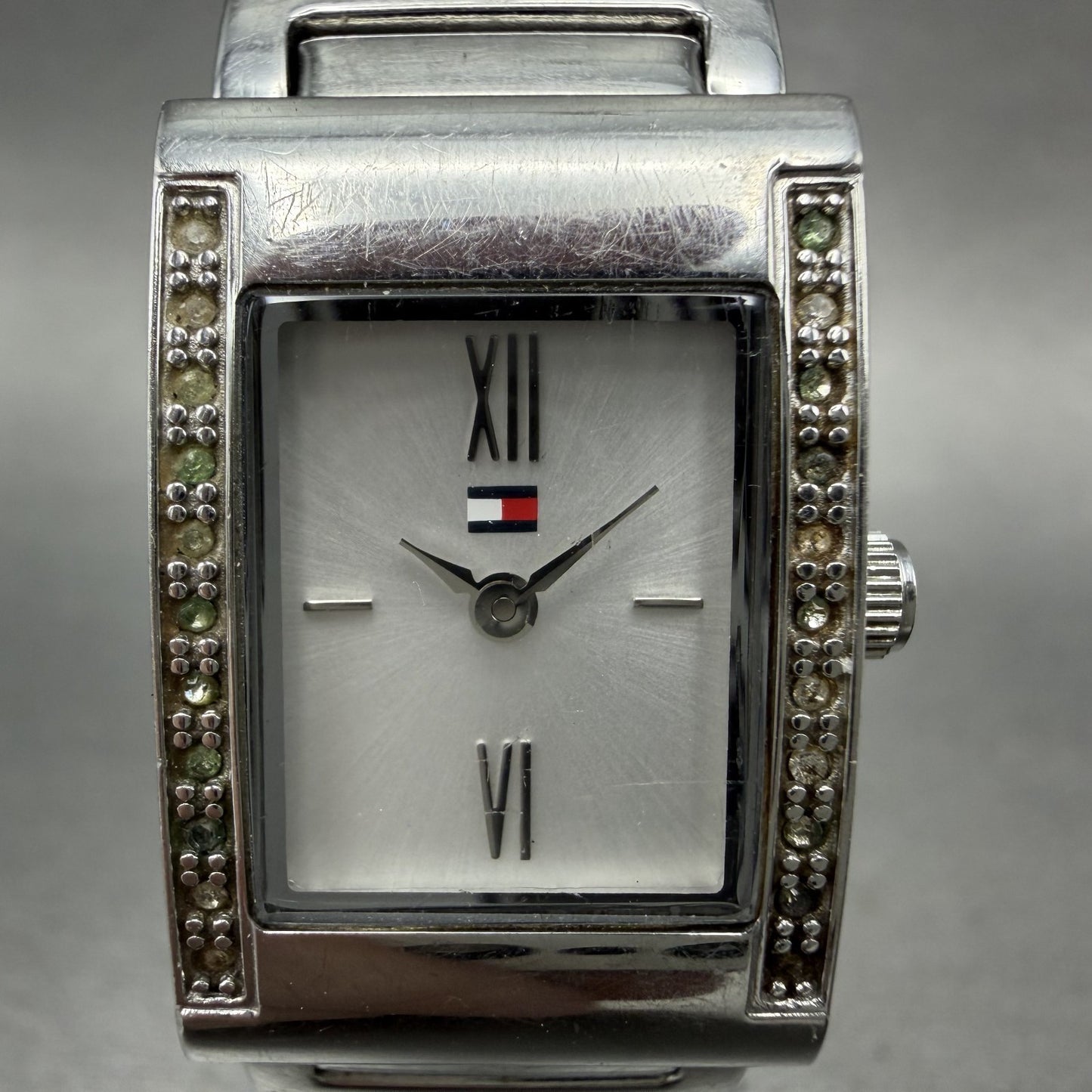 Tommy Hilfiger Tank Watch Women 20mm Silver Dial Silver Tone Rectangle New Batt1