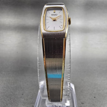 Seiko Watch Women 13mm Silver Dial Two Tone Rectangle 2E20-5139 New Battery VTG5