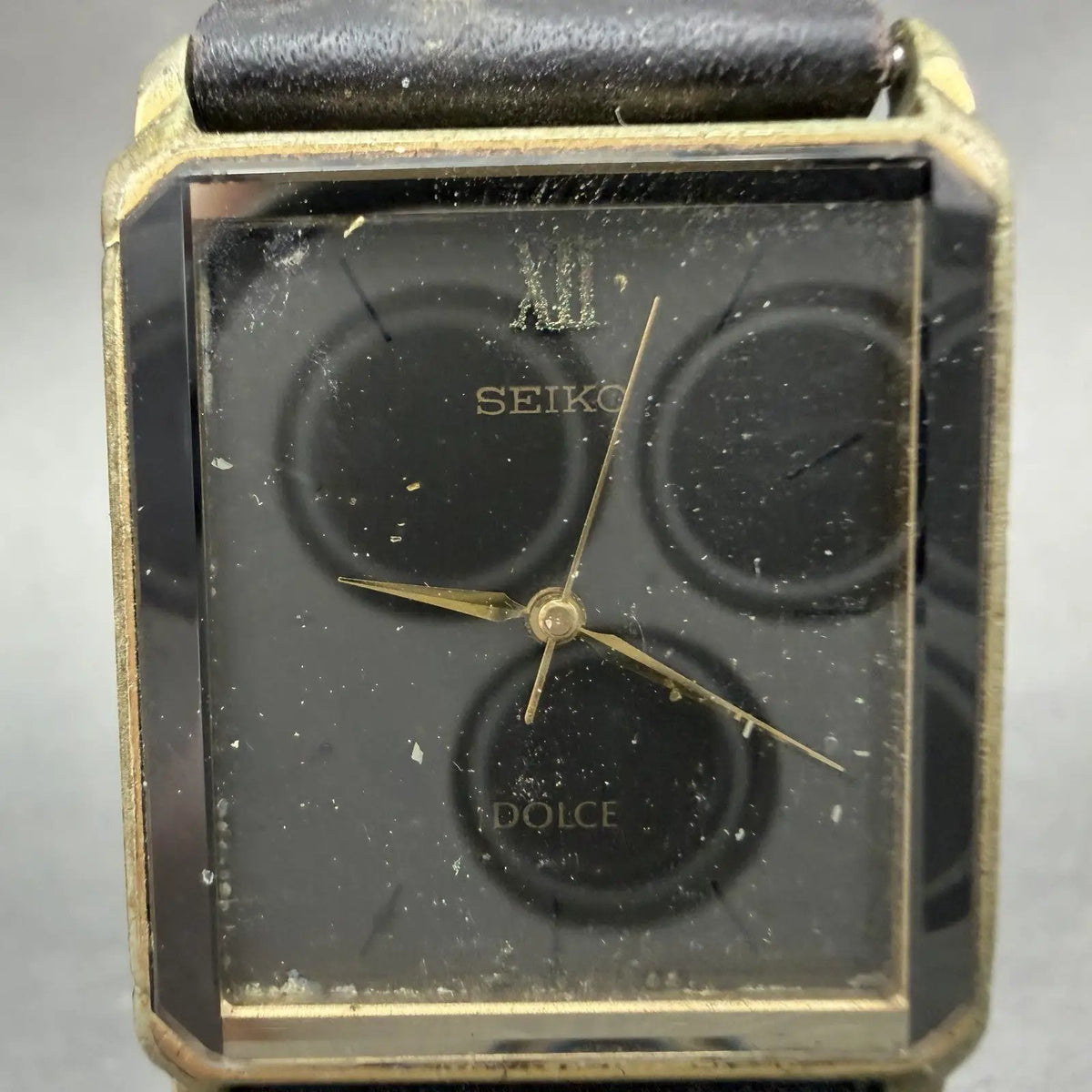 Seiko Dolce Tank Watch Men 26mm Black Dial Gold Tone Rectangle 5E31-5B90 PARTS2