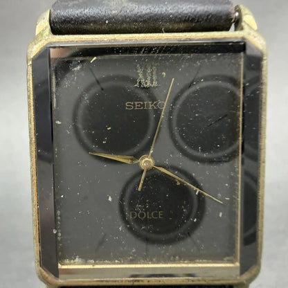 Seiko Dolce Tank Watch Men 26mm Black Dial Gold Tone Rectangle 5E31-5B90 PARTS2