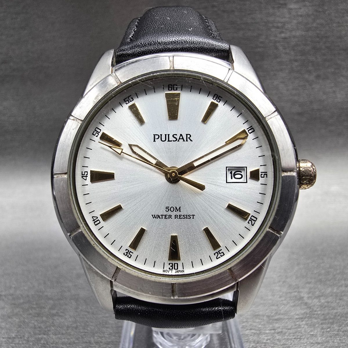 Seiko Pulsar Watch Men 40mm Silver Dial Silver Tone Date Round VX42-X324 New Bat0
