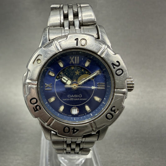 Casio Moon Phase Dive Watch Women 32mm Blue Dial Steel Date LD-733 PARTS0