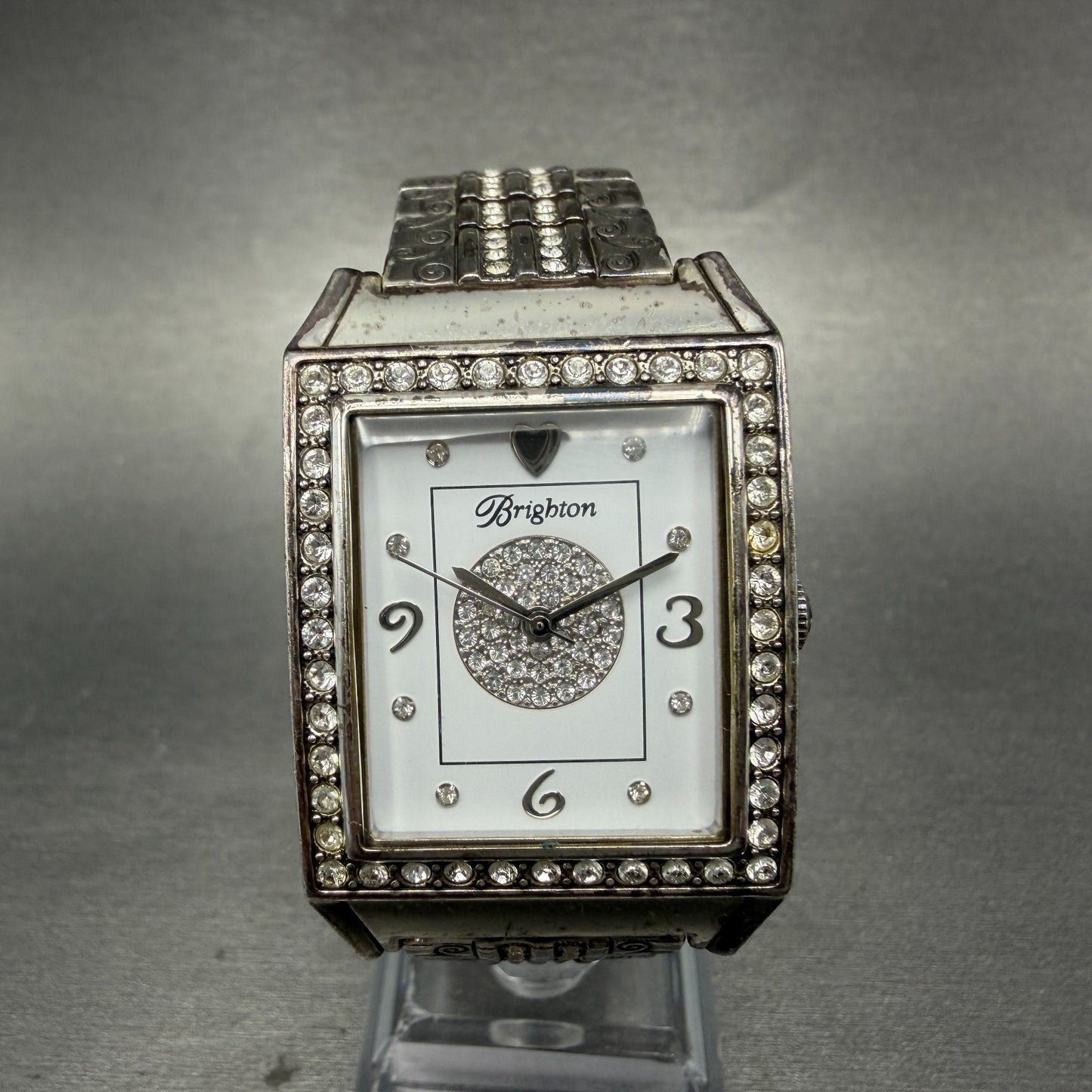 Brighton Diamond Bar Watch Women 29mm White Dial Silver Plated New Battery0