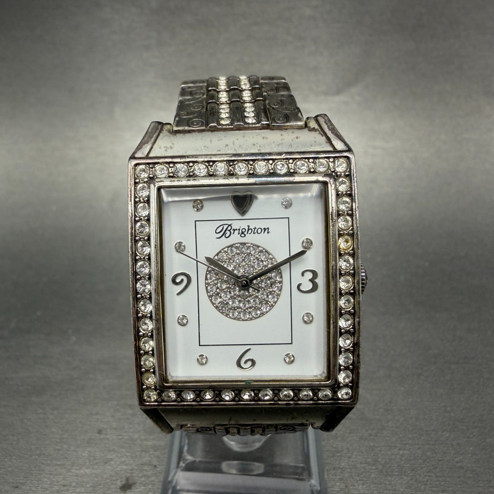 Brighton Diamond Bar Watch Women 29mm White Dial Silver Plated New Battery0