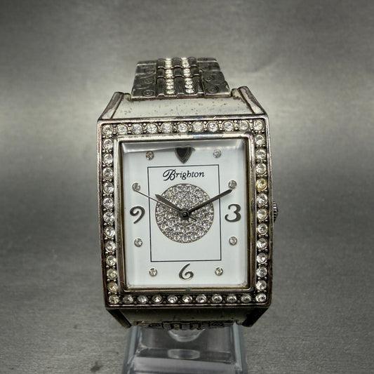 Brighton Diamond Bar Watch Women 29mm White Dial Silver Plated New Battery0