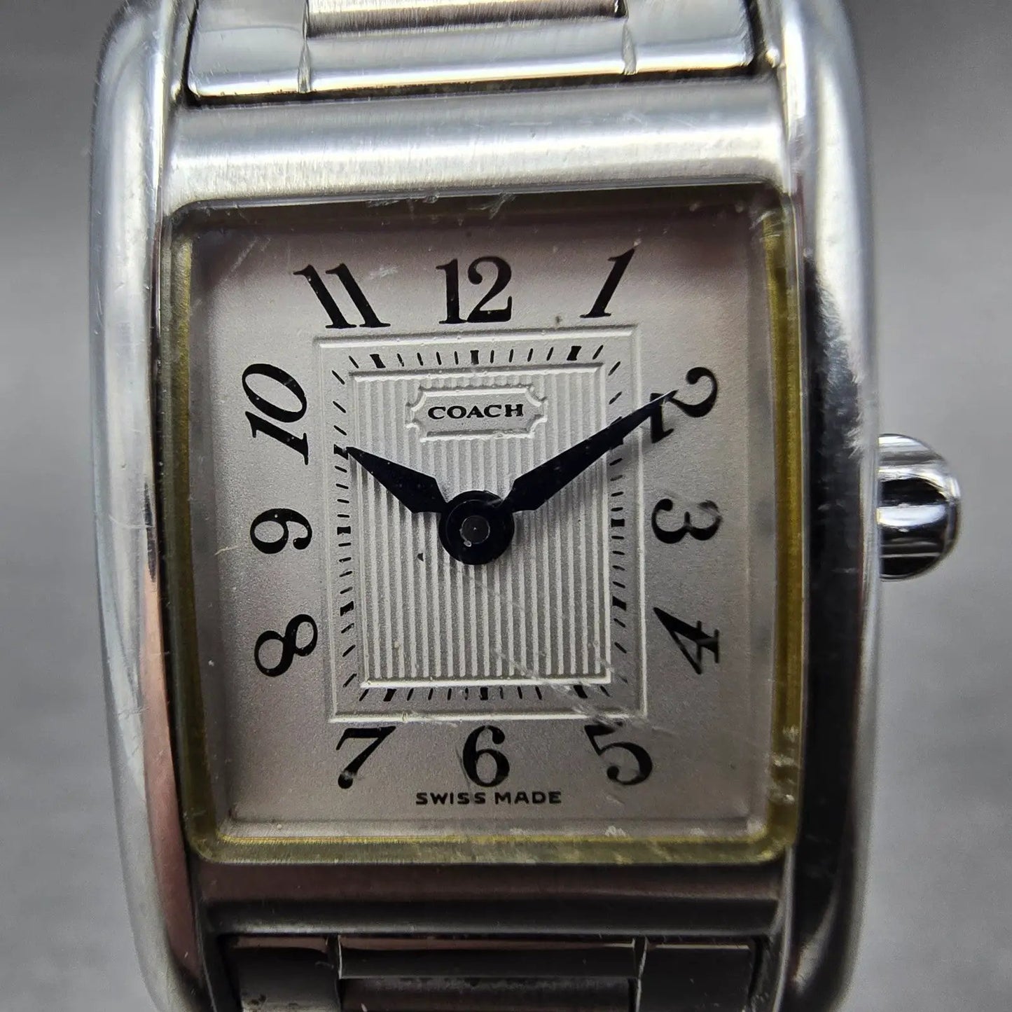 Coach Tank Watch Women 19mm Silver Dial Silver Tone Rectangle W002B New BatteryQ1