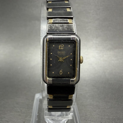 Seiko Tank Watch Women 14mm Black Dial Black & Gold Tone 2E20-5590 New Battery A0