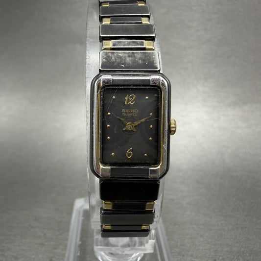 Seiko Tank Watch Women 14mm Black Dial Black & Gold Tone 2E20-5590 New Battery A0
