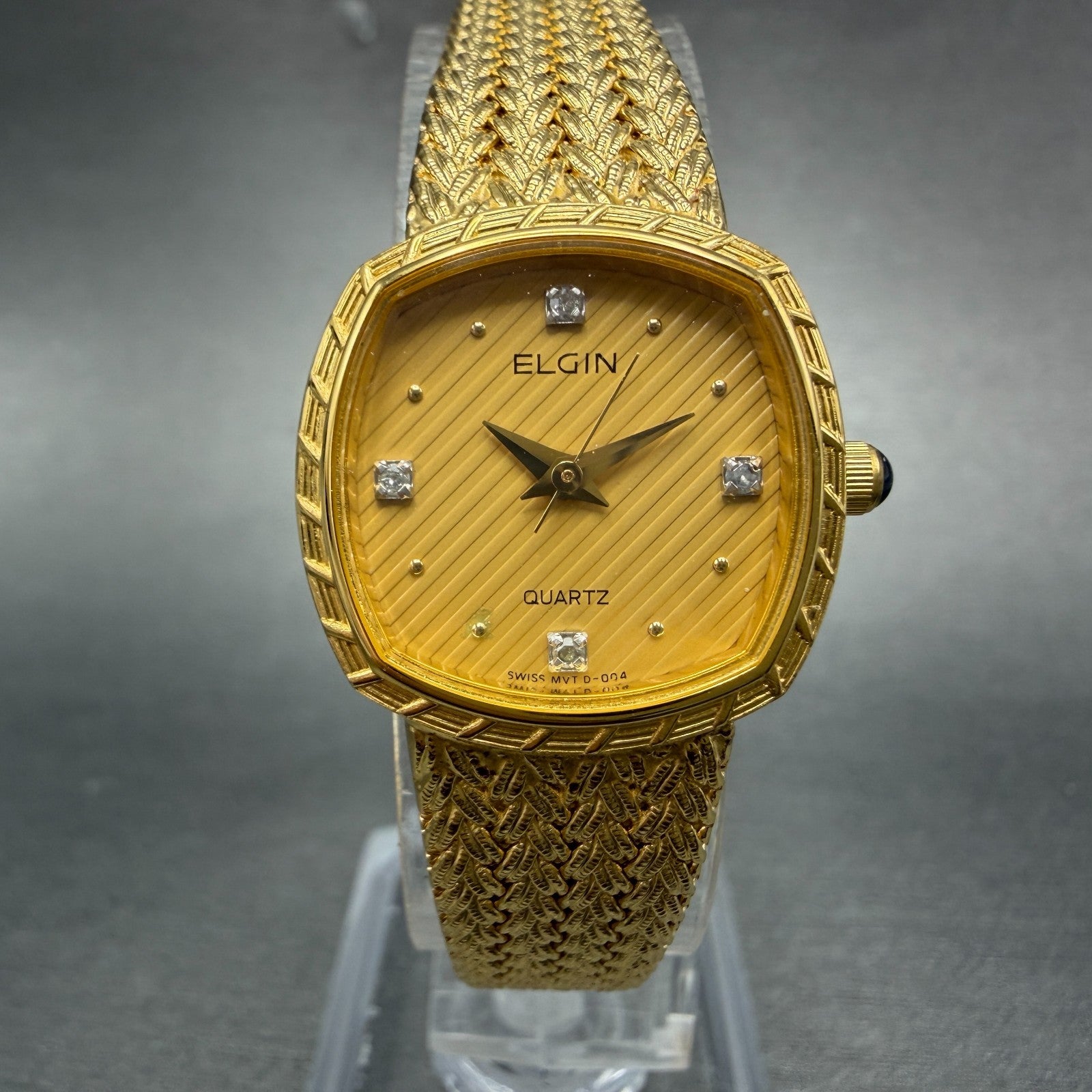 Elgin Watch Women 22mm Gold Dial Gold Tone Rectangle FK267 New Battery VTG ABC0