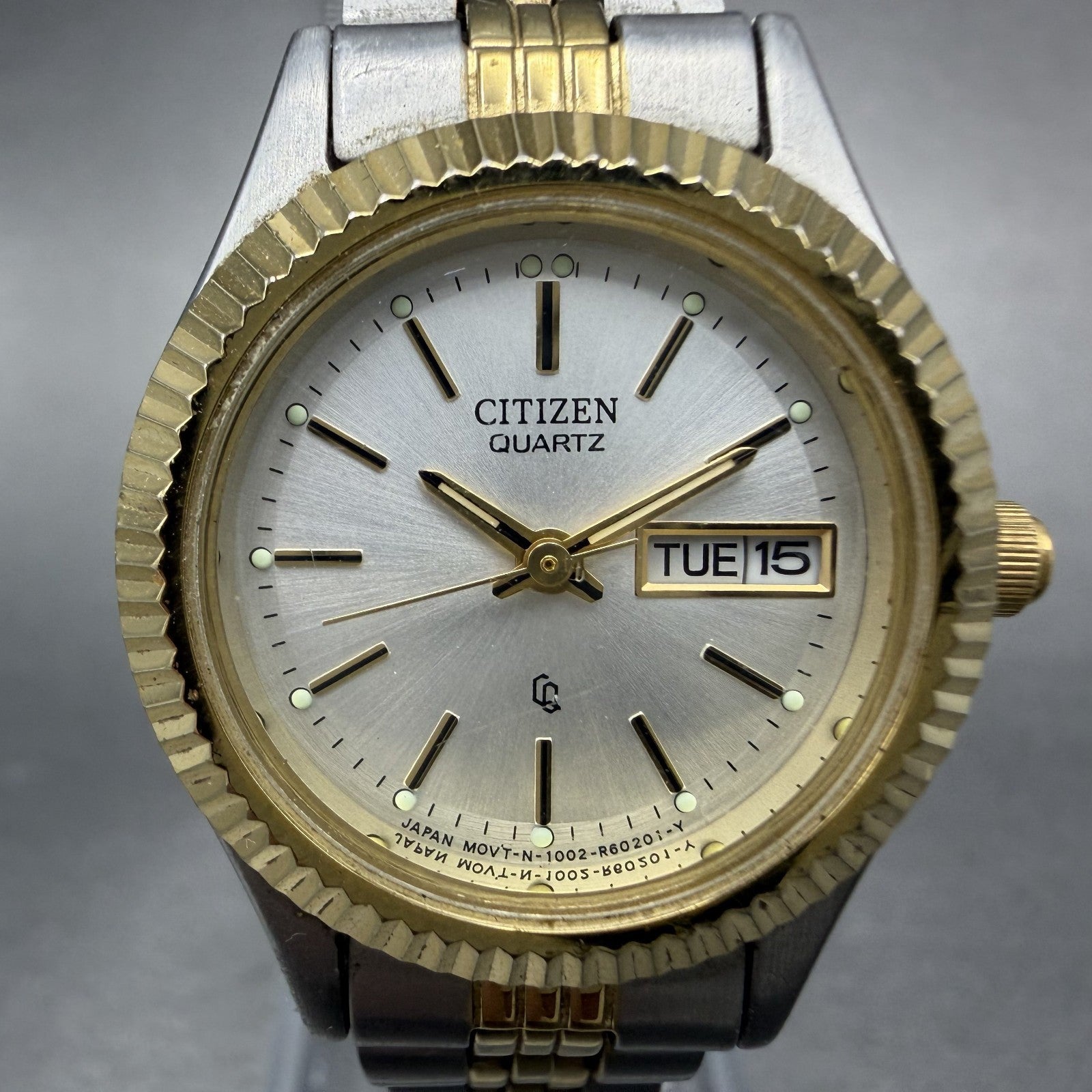 Citizen CQ Watch Women 25mm Silver Dial Two Tone Daydate 1002-R15119 New Batt FI1
