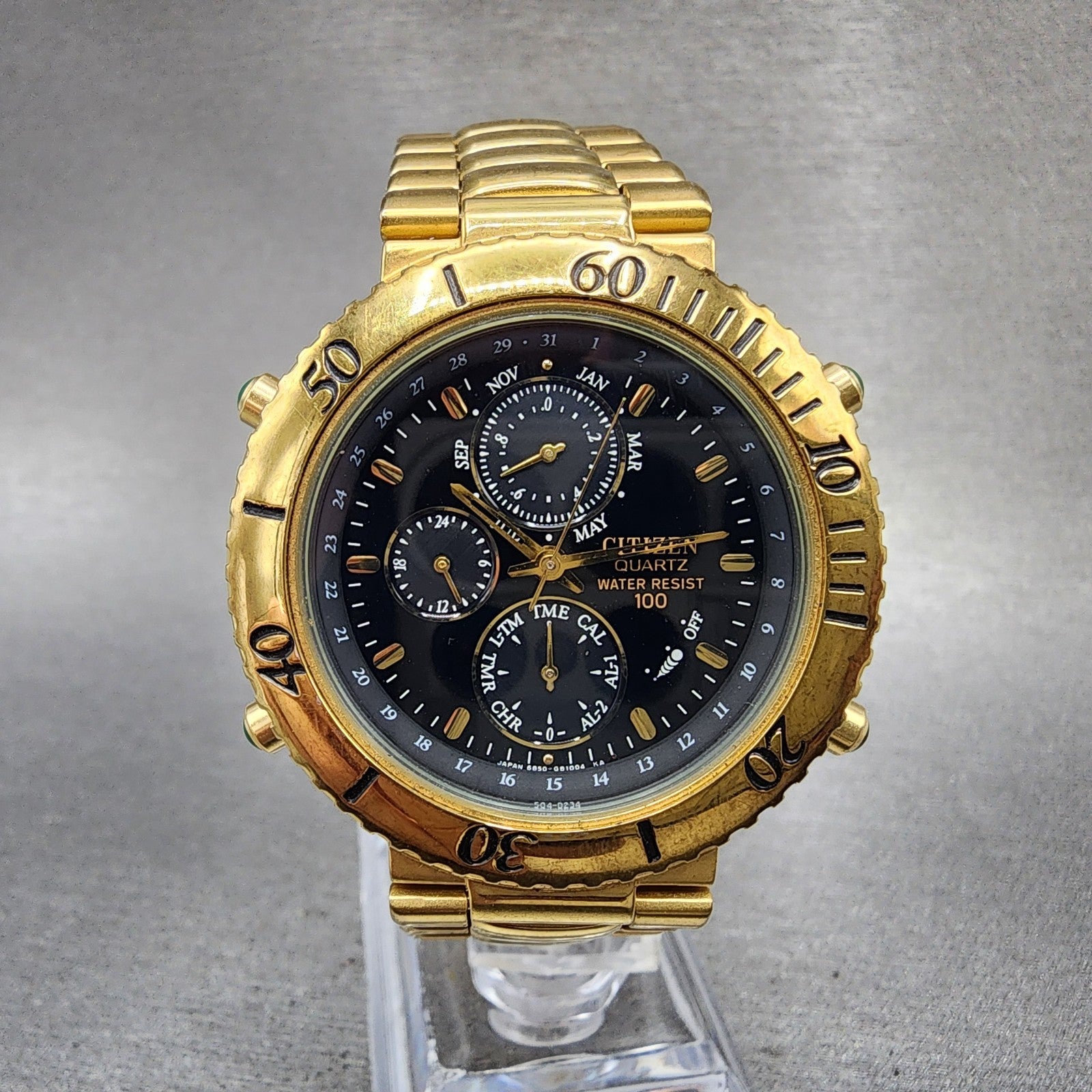 Citizen Chronograph Watch Men 39mm Black Dial Gold Tone 6850G80469 PARTS0