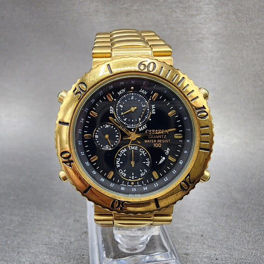 Citizen Chronograph Watch Men 39mm Black Dial Gold Tone 6850G80469 PARTS0