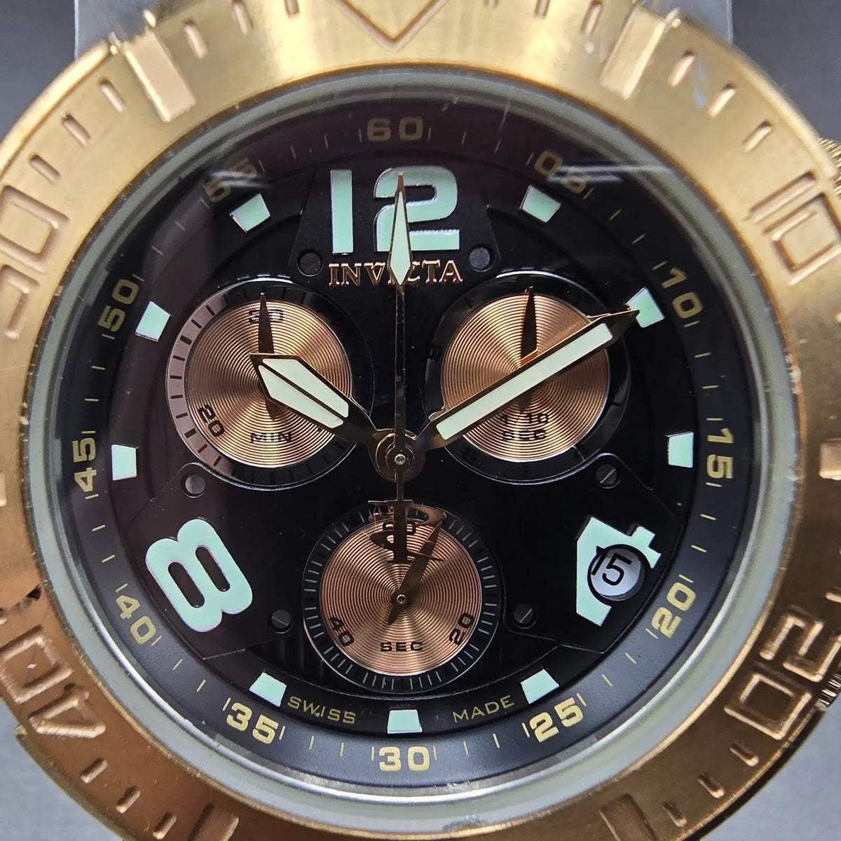 Invicta Reserve Ocean Reef Chrono Watch Men 46mm Black Dial Two Tone New Battery1