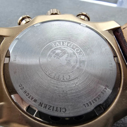 Citizen Eco-Drive Brycen Watch Men 48mm Brown Dial Rose Gold Chrono BL5403-03X9