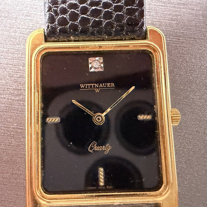 Wittnauer Tank Watch Men 25mm Black Dial Gold Tone NO CRYSTAL CD0464 9565 NewBat1