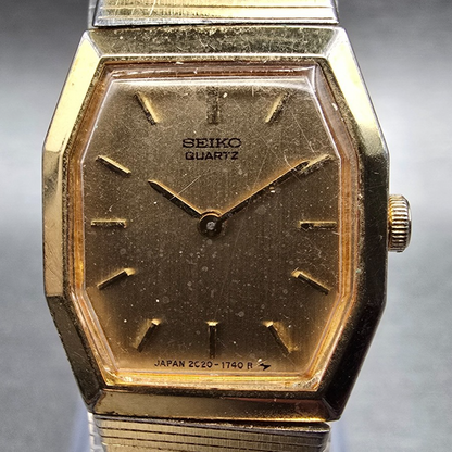 Seiko Watch Women 18mm Gold Dial Gold Tone Octagon 2C20-5840 New Battery Vintage1