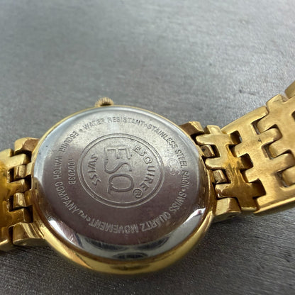 ESQ Watch Women 25mm Black Dial Gold Tone Round Gem Markers 100203B New Battery9