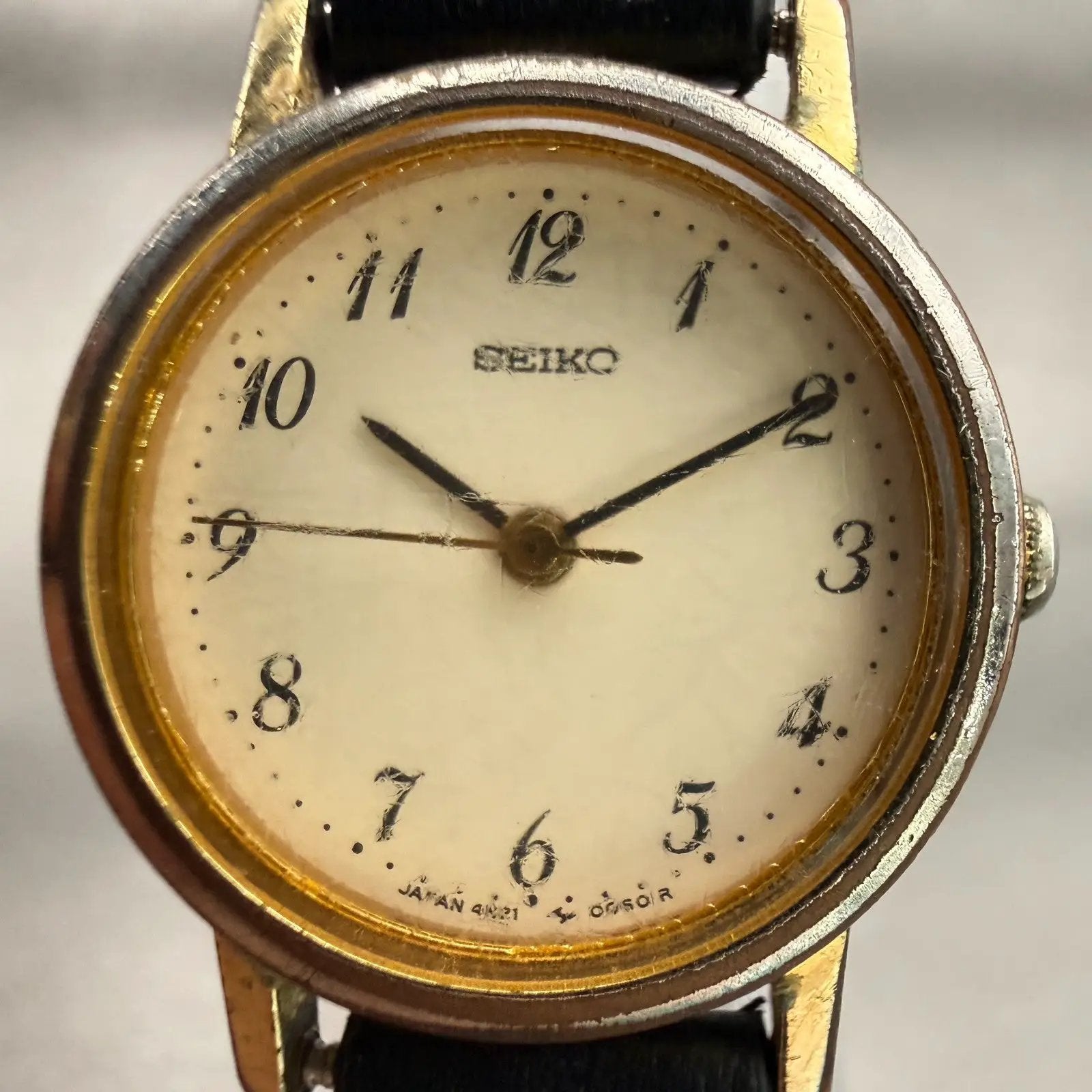 Seiko Watch Women 22mm Ivory Dial Gold Tone Round 4N21-0042 Vintage New Battery1