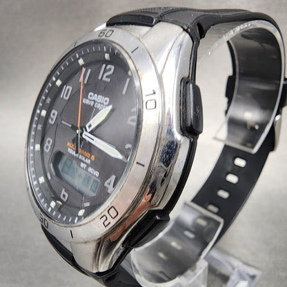 Casio Wave Ceptor Watch Men 43mm Black Dial Silver Tone Analog Digital  Solar2