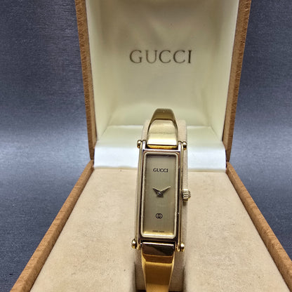 Gucci 1500L Tank Watch Women 13mm Champagne Dial Gold Tone Rectangle New Bat Box0