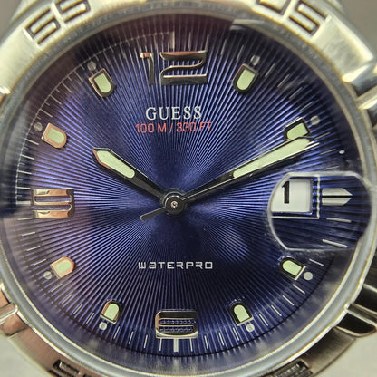 Guess Waterpro Watch Men 38mm Blue Dial Steel Date Round G65131G New Battery1