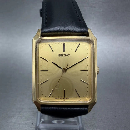 Seiko Tank Watch Men 25mm Champagne Dial Gold Tone 5P31-5330 New Battery0