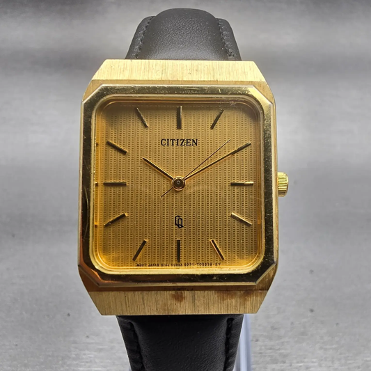 Citizen CQ Watch Men 27mm Gold Dial Gold Tone Rectangle 4031-986351 New Battery0