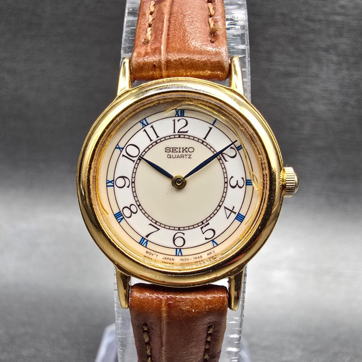Seiko Watch Women 21mm Ivory Dial Gold Tone Round 1N00-0D49 New Battery Vintage0